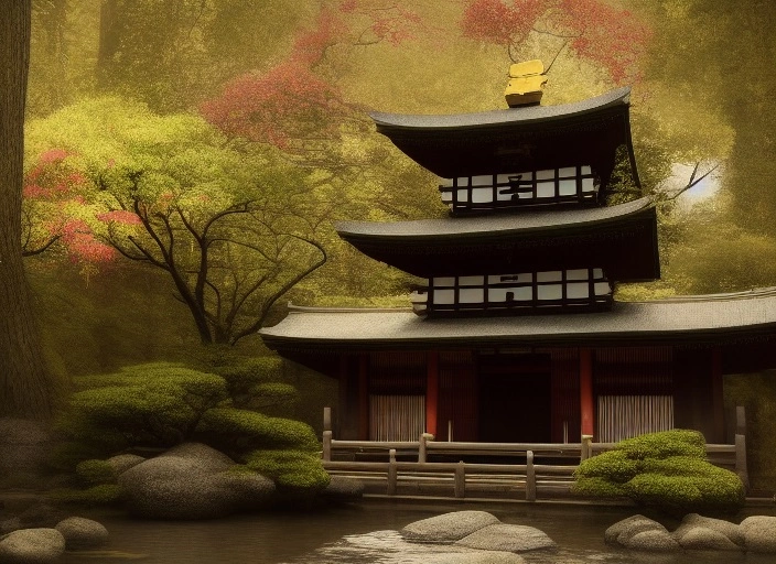 28844-817810723-A ancient japanese temple in the middle of a forest mear a small river, extremely highly detailed, high quality, 8k hdr, octane.webp